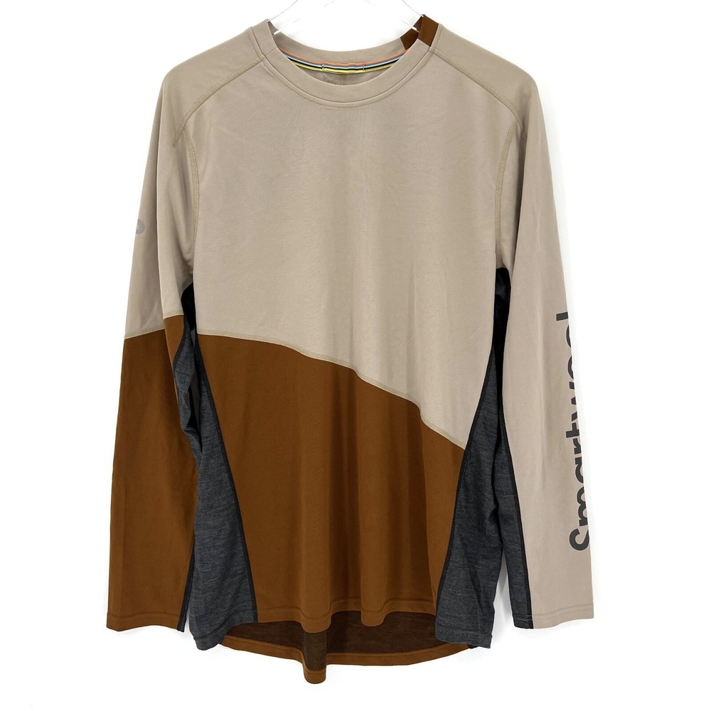 Smartwool Long Sleeve Colorblock Crew - Beige, Brown, Charcoal